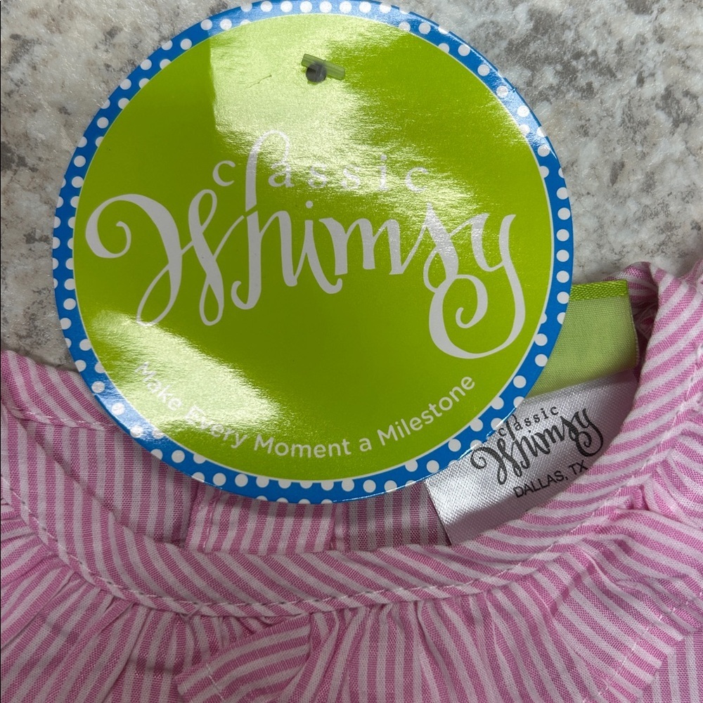 Classic Whimsy Pink Striped Dress with Bunny Appliques - Picture 2 of 4